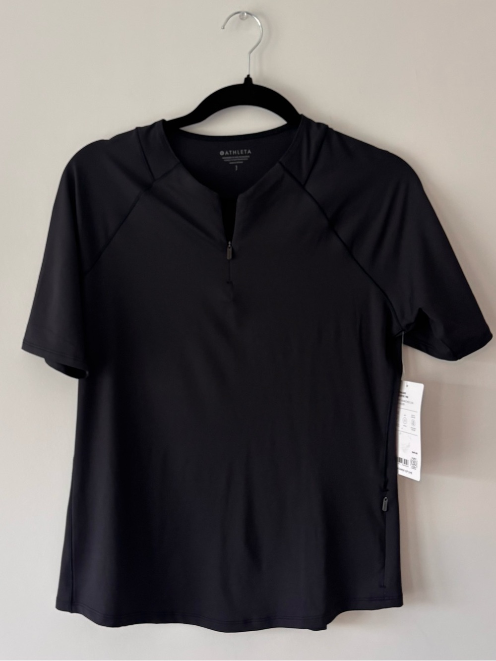 Athleta Sun Chaser 3/4 Sleeve Zip V-Neck Athletic Top Black Size Small NWT - Picture 4 of 8